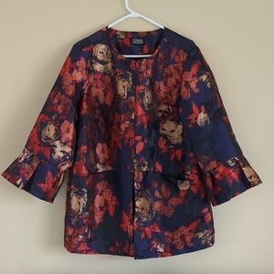 25" Pit-to-Pit Dennis By Dennis Basso Jacket Statement Sleeve Floral Purple